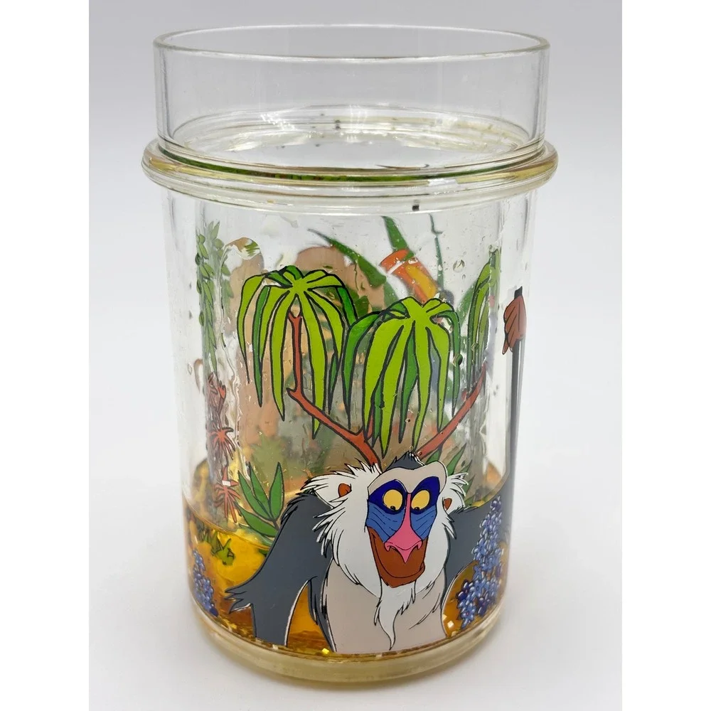 Vintage Disney The Lion King Liquid Glitter Tumbler Simba Mufasa Rafiki Cup